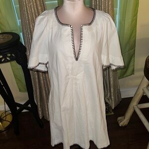 Pomander White Cotton Tunic Dress with Black Trim